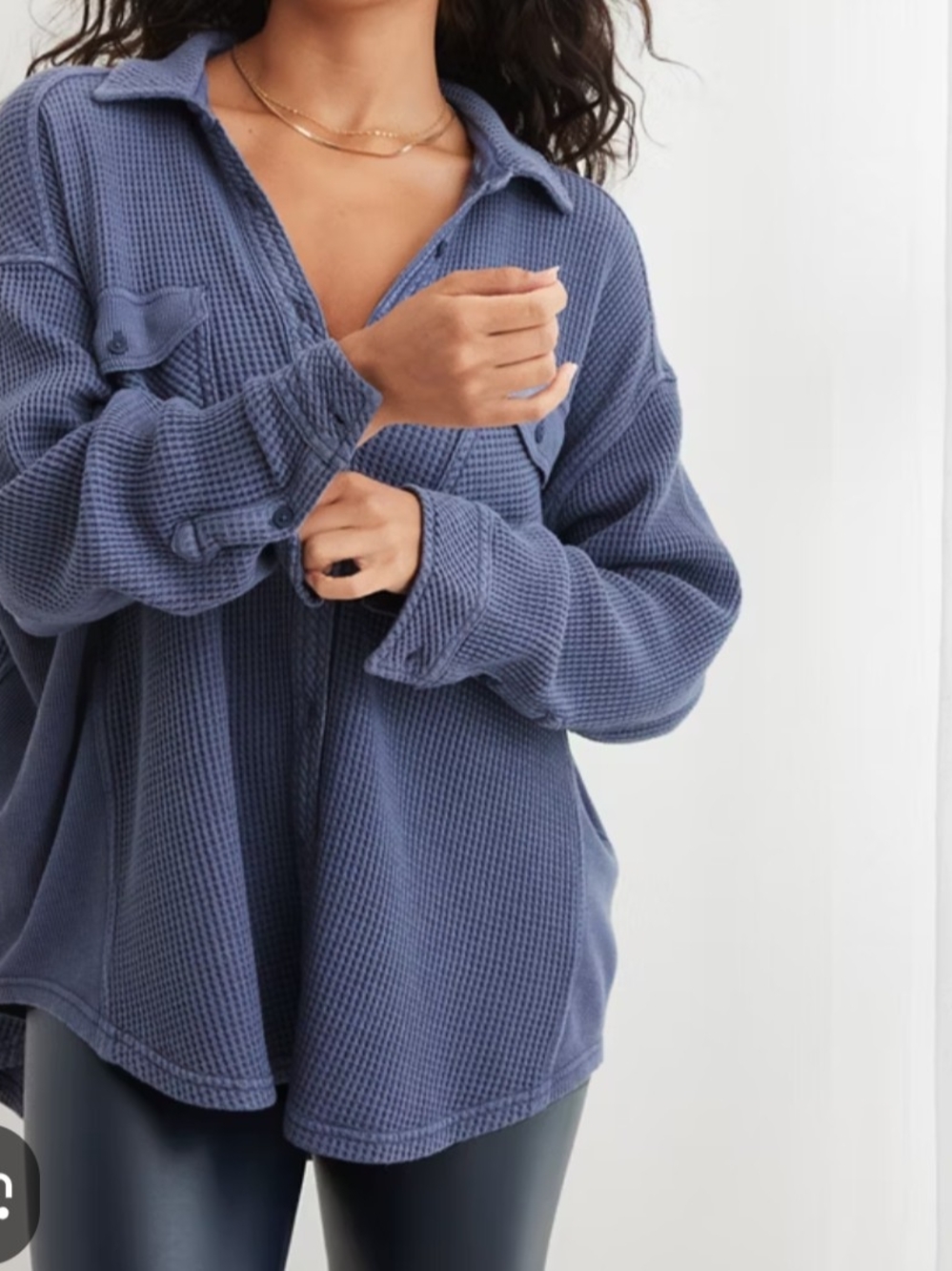 Aerie Lumber Jane Waffle Shirt - Acid Wash Blue